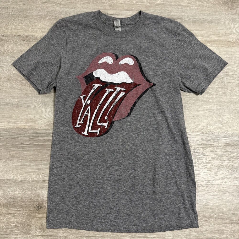 Y’all Shirt Tongue Lips Logo Southern Pride Men’s Gray Small Cotton Blend Tee